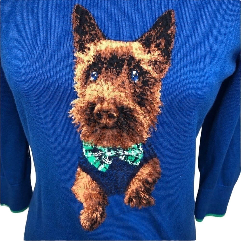 Women's Lands End Harbor Dog Sweater Blue Size Medium - Picture 2 of 4